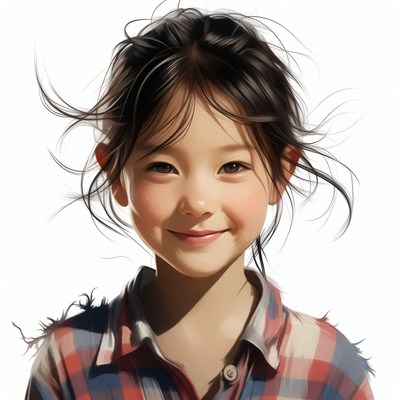 Smiling Asian girl with flowing hair