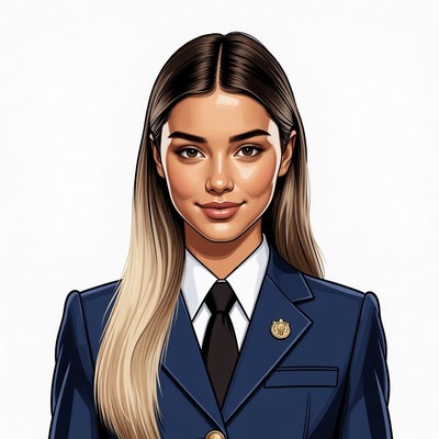 Woman in navy blue suit