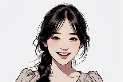 Smiling Asian girl with braided hair