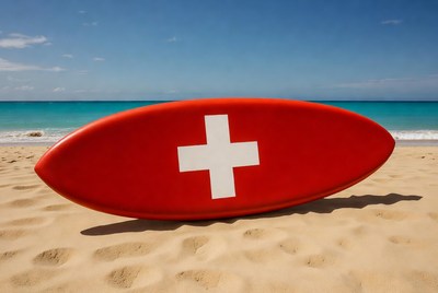 Red Lifeguard Surfboard on Beach