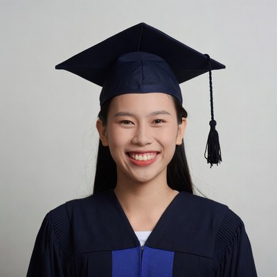 Asian woman in graduation gown