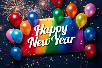 Happy New Year Balloons Fireworks