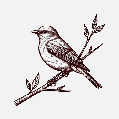 Bird perched on branch illustration