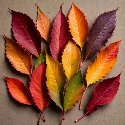 Colorful Autumn Leaves on Brown Background