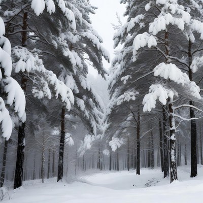 Snowy Pine Forest Path