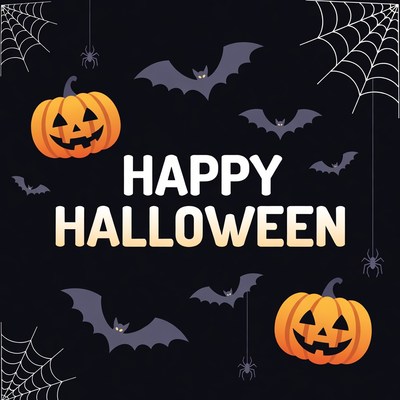 Happy Halloween with Pumpkins Bats Spiders