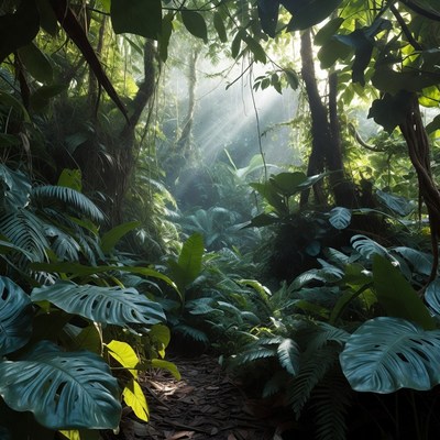 Lush Tropical Jungle Path Sunlight