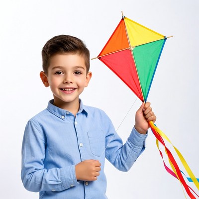 Boy holding colorful kite