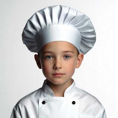 Boy wearing chef hat and uniform