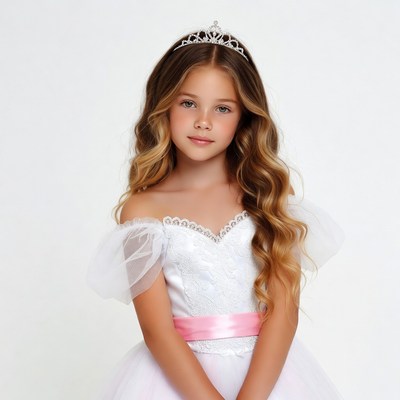 Young girl wearing princess tiara dress