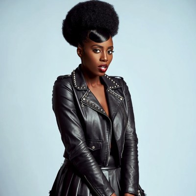 African-American woman in leather jacket