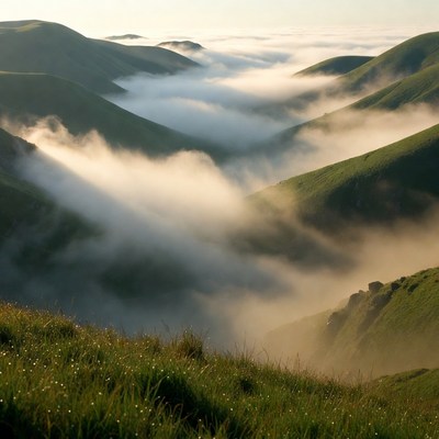 Green Hills Covered in Fog