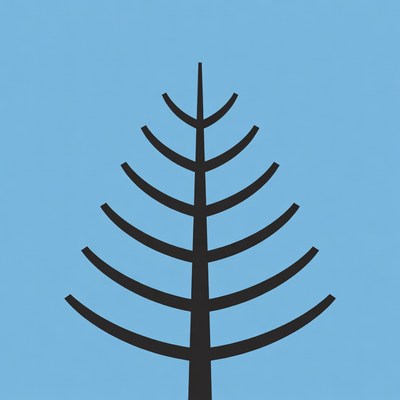 Black Pine Tree on Blue Background