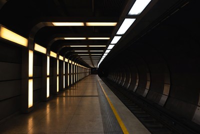 Empty modern subway tunnel platform