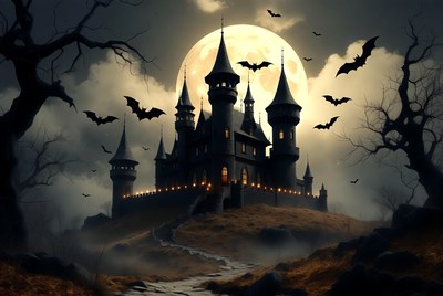 Spooky Haunted Castle Under Full Moon