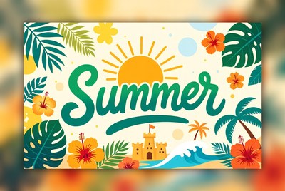 Colorful Summer Illustration with Beach Elements
