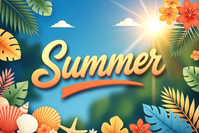 Vibrant Summer Text with Tropical Elements