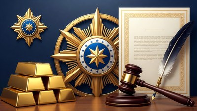 Golden Gavel, Quill, Gold Bars, Justice Symbols