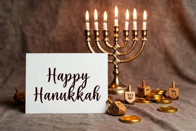 Happy Hanukkah Menorah Dreidels Gold Coins