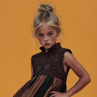 Blonde girl in brown dress