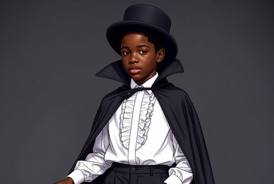 African-American boy in vampire costume