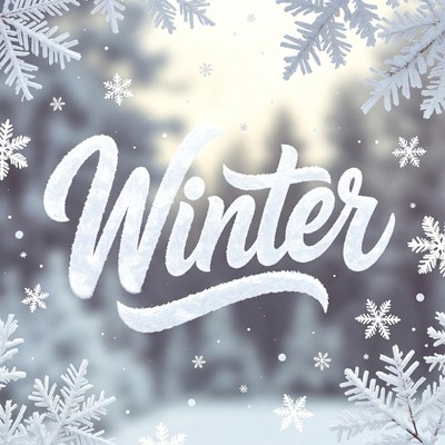 Winter Text with Snowflakes and Pines