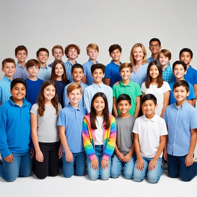 Diverse group of smiling school children