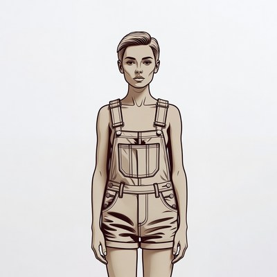 Woman in short denim overalls illustration