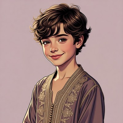 Boy in embroidered robe illustration