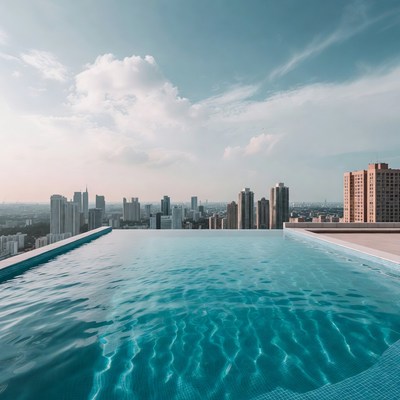 Infinity Pool Over City Skyline