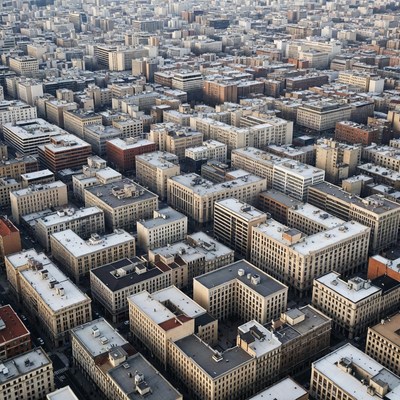 Snowy City Skyline Aerial View