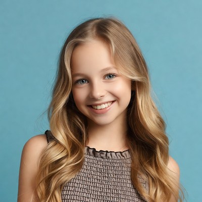 Smiling blonde girl on blue background