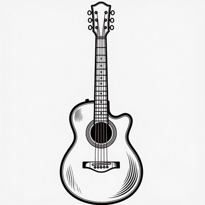 Black Outline Acoustic Guitar