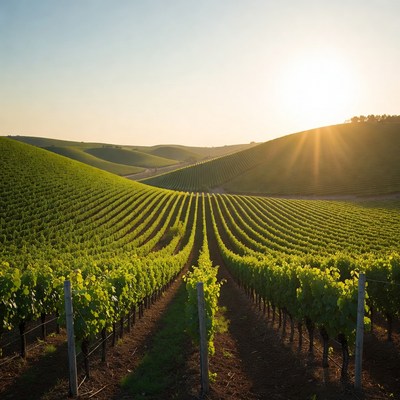 Vineyard Rows at Sunset