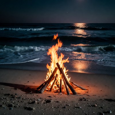 Beach Bonfire at Night