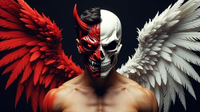 Half Demon Half Angel Man Mask