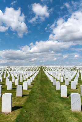 Rows of White Headstones in Green Field