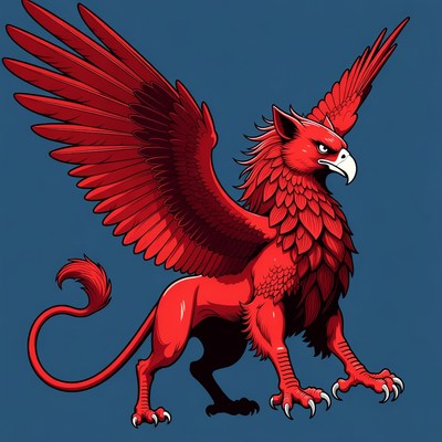 Red Griffin Illustration with Spread Wings