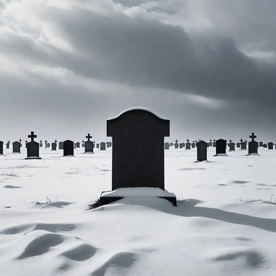Snowy Cemetery with Tombstones