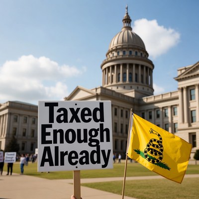 Taxed Enough Already protest sign Gadsden flag