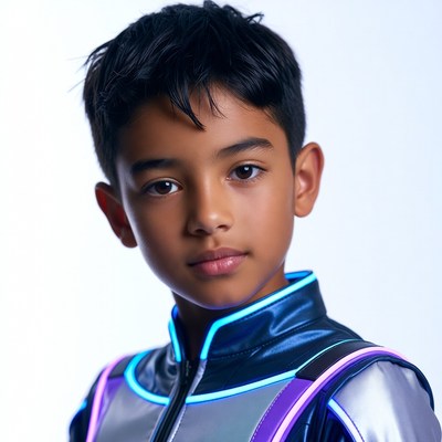 Asian boy in futuristic jacket