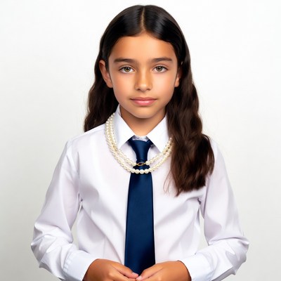 Girl in white shirt and navy tie