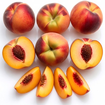 Fresh peaches whole and sliced