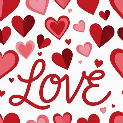 LOVE Text with Red Hearts Pattern