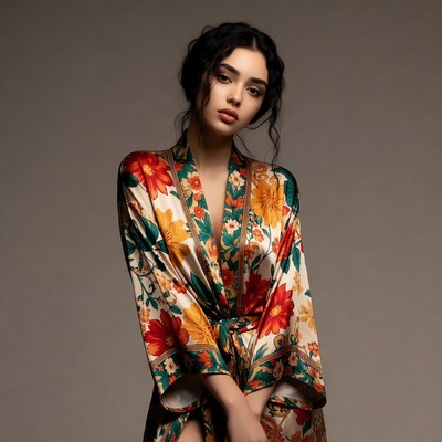 Woman in Floral Silk Robe