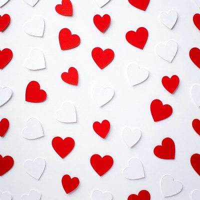 Red and White Hearts on White Background