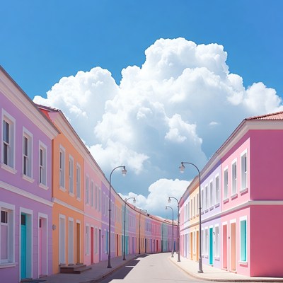 Colorful Row Houses Lined Street