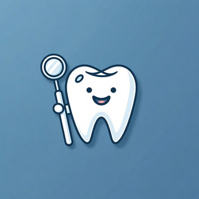 Happy tooth holding dental mirror