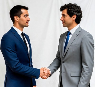 Two men shaking hands in suits