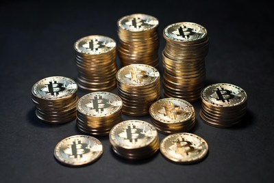 Stacks of Golden Bitcoin Coins